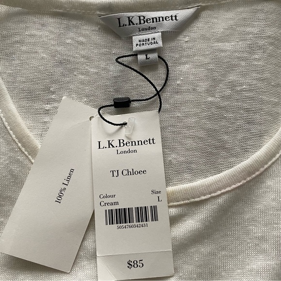 NWT L.K.Bennett London TJ Chloee top short sleeve cream Large 100% Linen - Picture 6 of 7